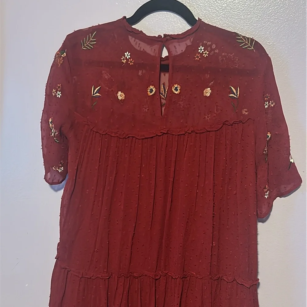 Zara burgundy embroidered floral sequin tiered dress. Limited edition. Size S. - Picture 6 of 7